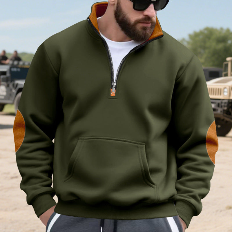 Elegant men's fleece sweater with high collar and functional zipper Lune London
