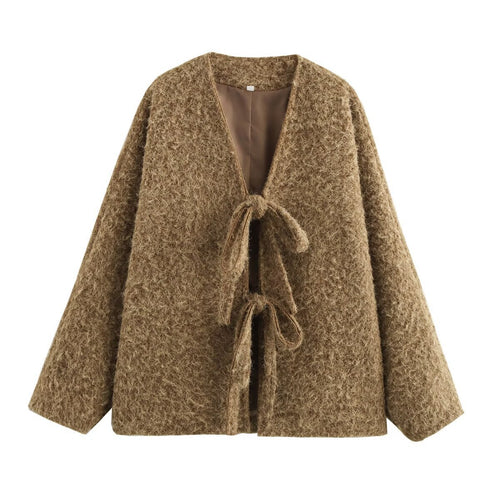 Ladies Oversized Cozy Jacket with Cord and Soft Material Lune London