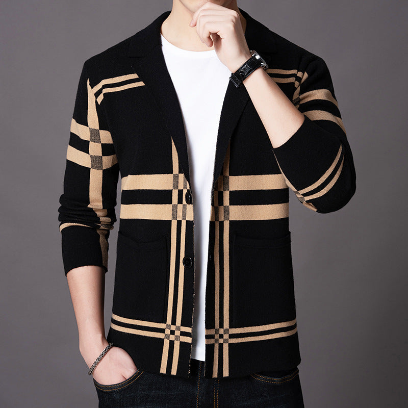 Elegant knitted blazer for men with a modern check pattern Lune London