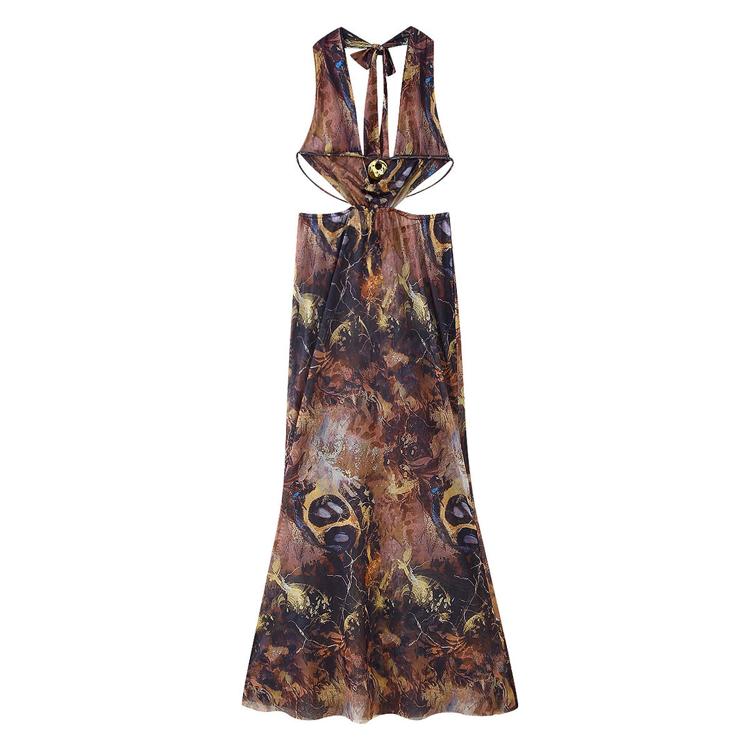 Maxi dress for women with an elegant back cut and an exciting pattern Lune London