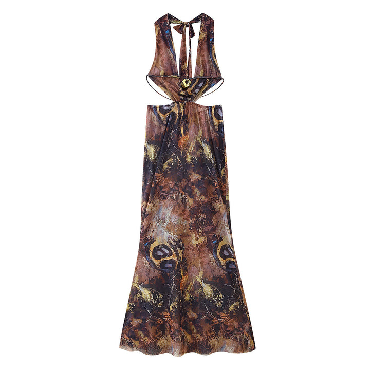 Maxi dress for women with an elegant back cut and an exciting pattern Lune London