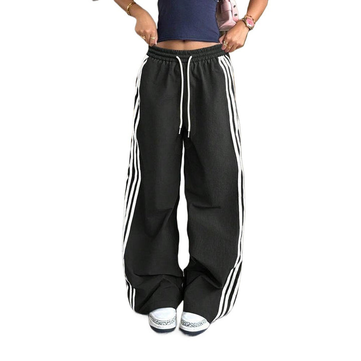 Pantalons de jogging décontractés pour femmes taille haute avec motif rayé sur le côté Chic & Stil