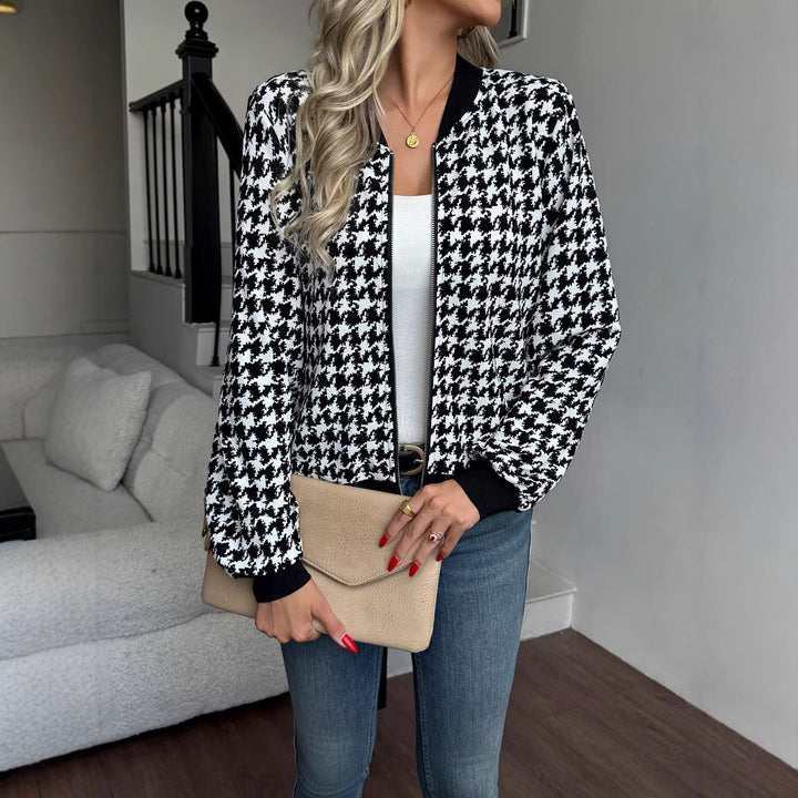 Lune London classic houndstooth pattern women's fashionable bomber jacket
