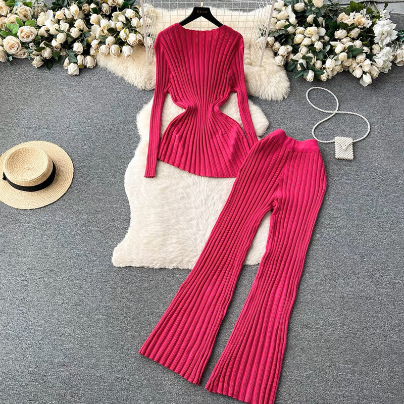 Trendy knitted loungewear set for women with flattering ribbed details Lune London