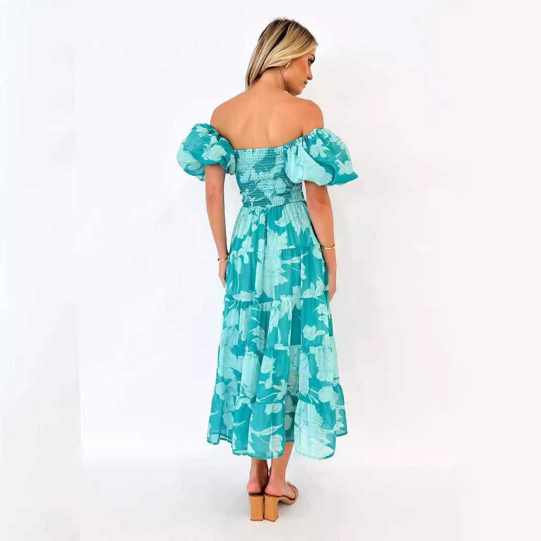Maxi dress for women with puff sleeves and floral design Chic & Stil