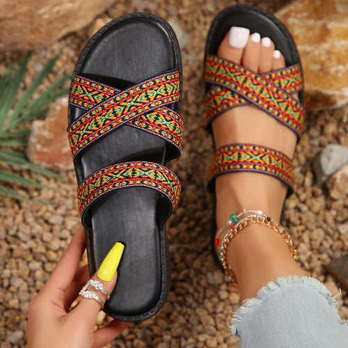 Comfortable strappy sandals for women with woven design Lune London