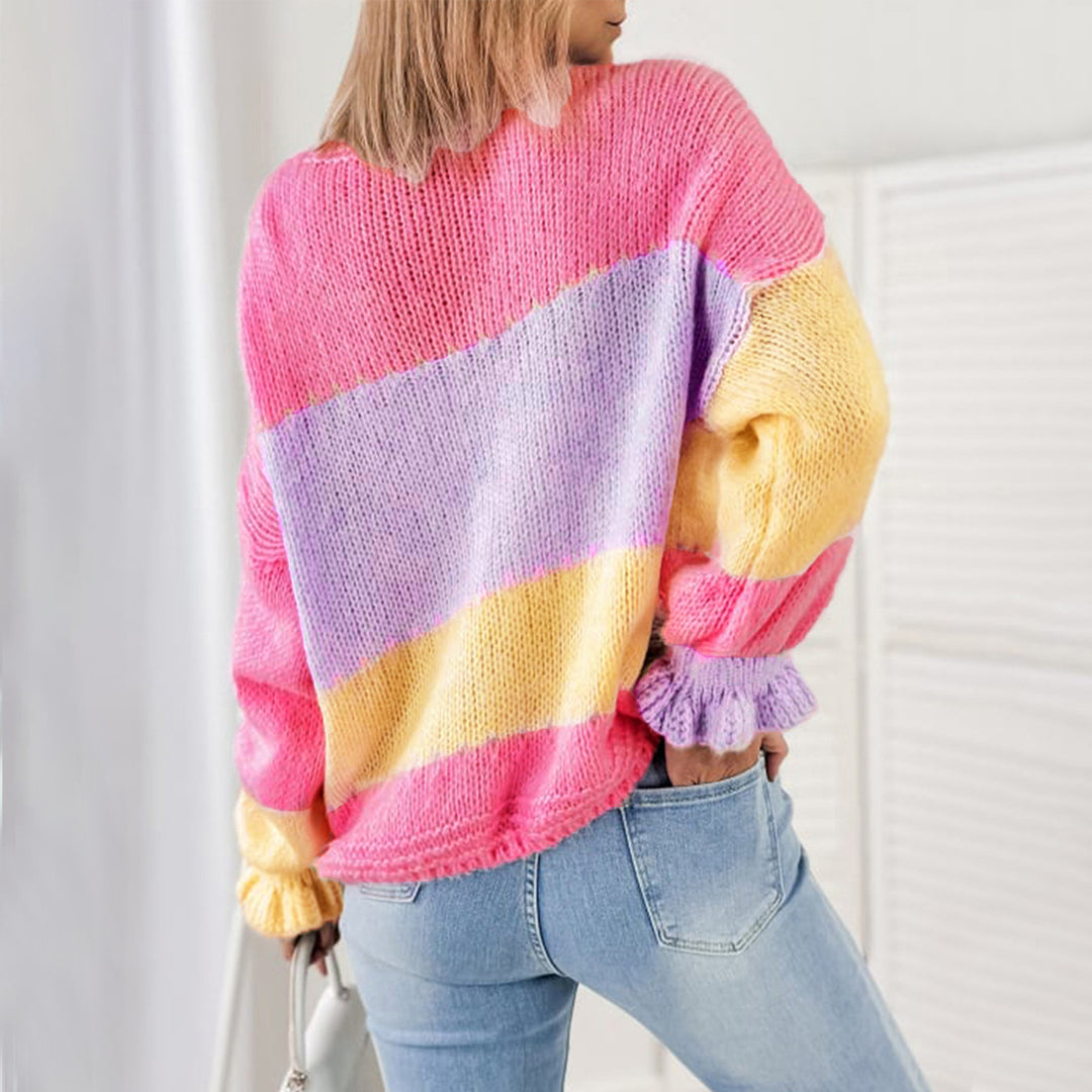 Oversized fashionable cardigan for women with colorful striped pattern and voluminous sleeves Lune London