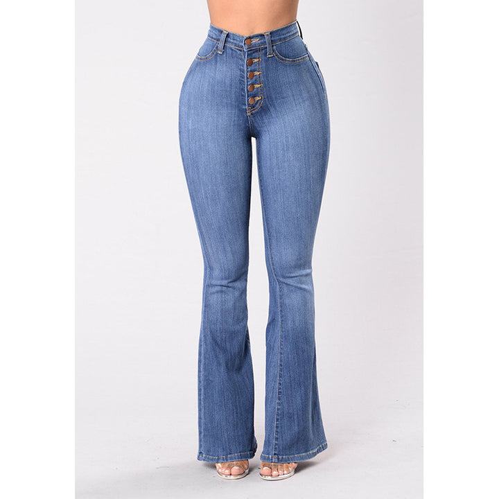 Jeans évasés taille haute pour femmes avec boutons décoratifs Chic & Stil