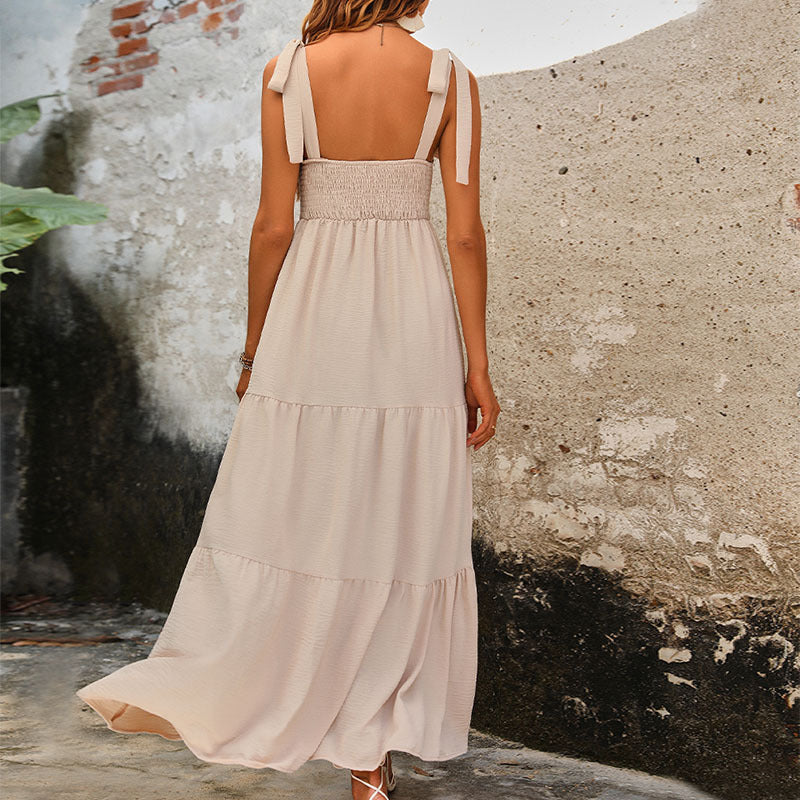 Maxi dress with tiers for women with adjustable straps Lune London