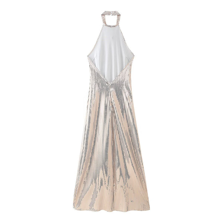 Evening dress for ladies with a sparkling sequin design and an elegant halter neck Lune London