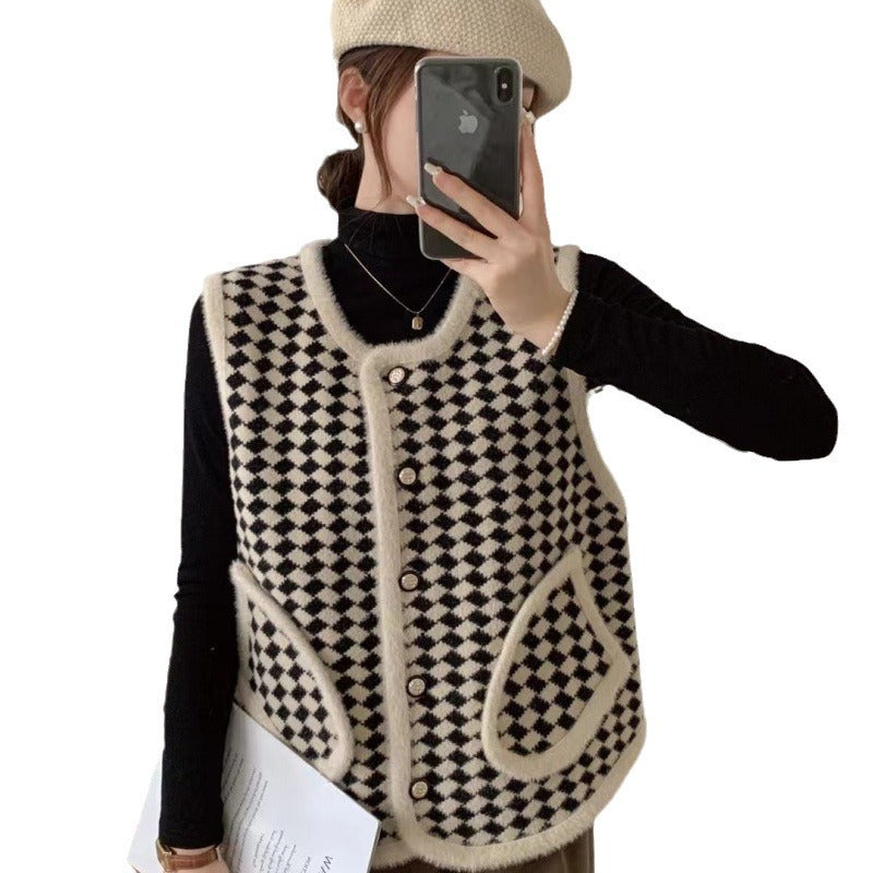 Gilet tricoté à la mode pour femmes avec motif graphique Chic & Stil