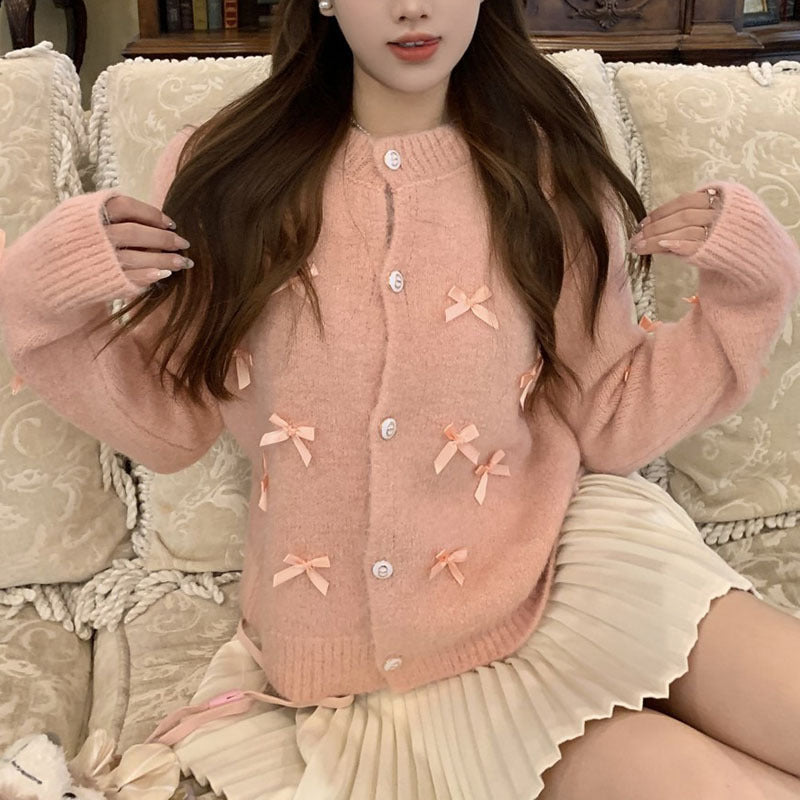 Women's knit jacket with decorative bow appliqués Lune London