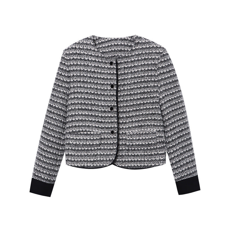Ladies fashionable jacket in tweed look with round neckline Chic & Stil