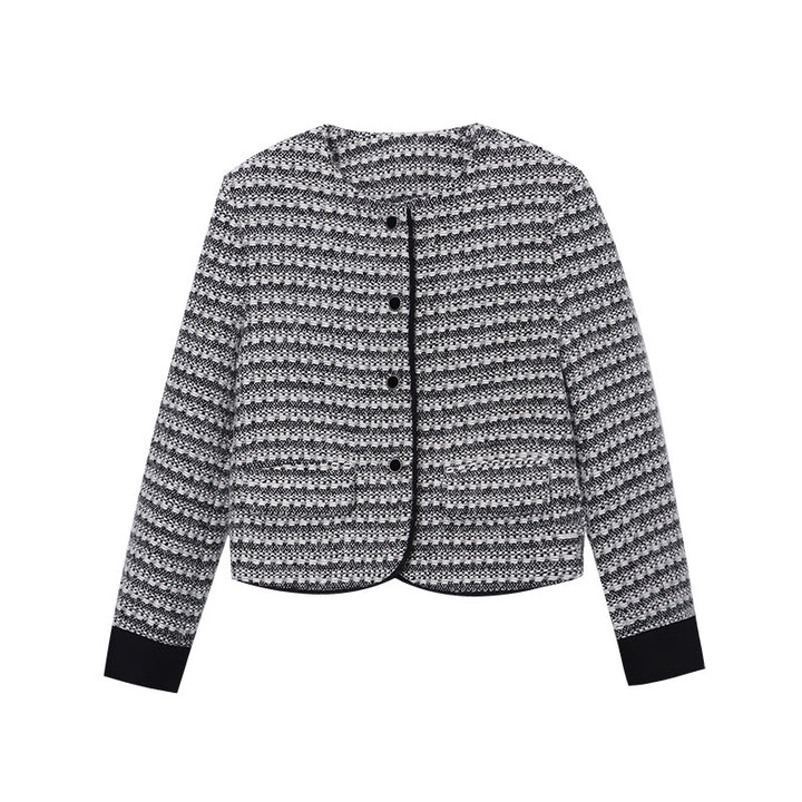 Ladies fashionable jacket in tweed look with round neckline Chic & Stil