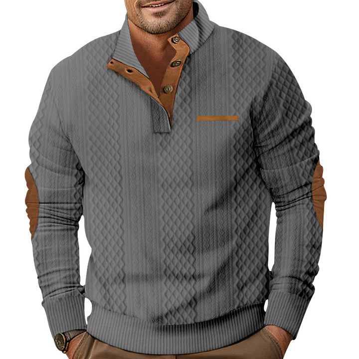 Knit sweater for men with classic button placket and leather details Lune London