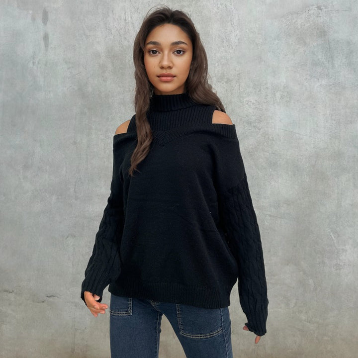Long sleeve sweater for women with a trendy oversized off-shoulder design Lune Londonl