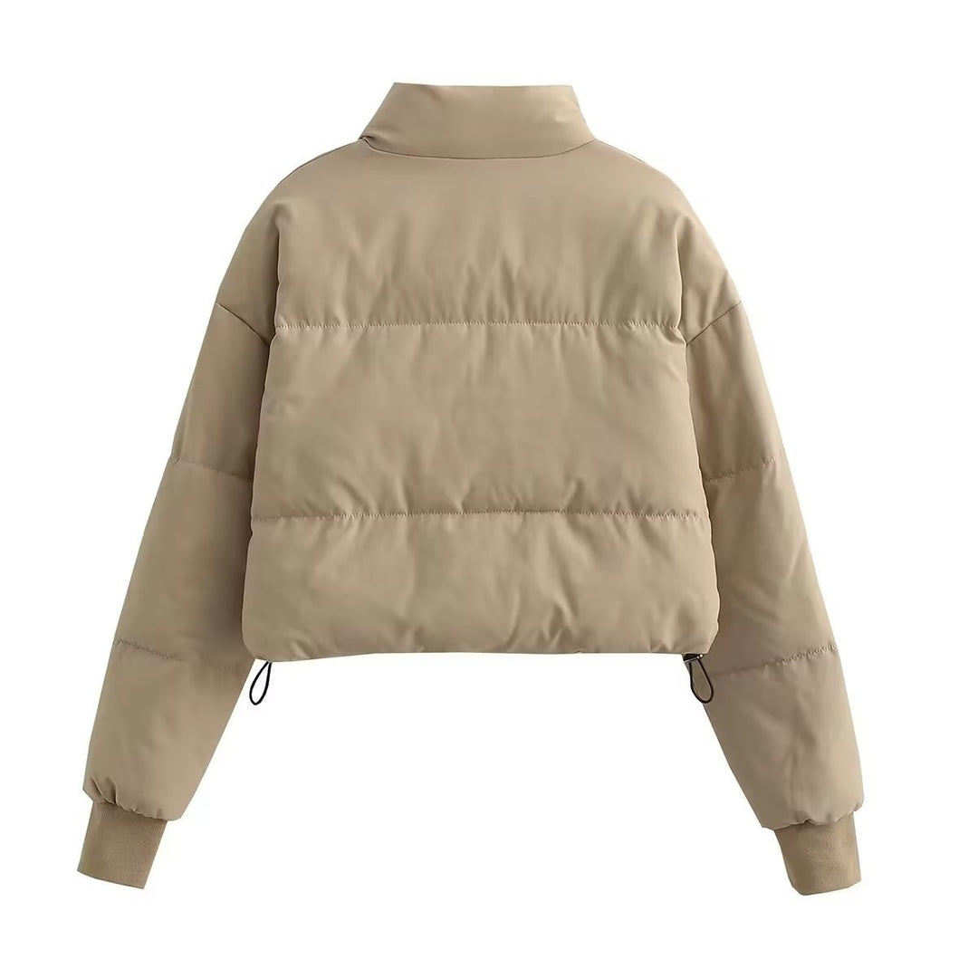 Ladies cropped matte jacket with high collar and practical zip pockets Lune London