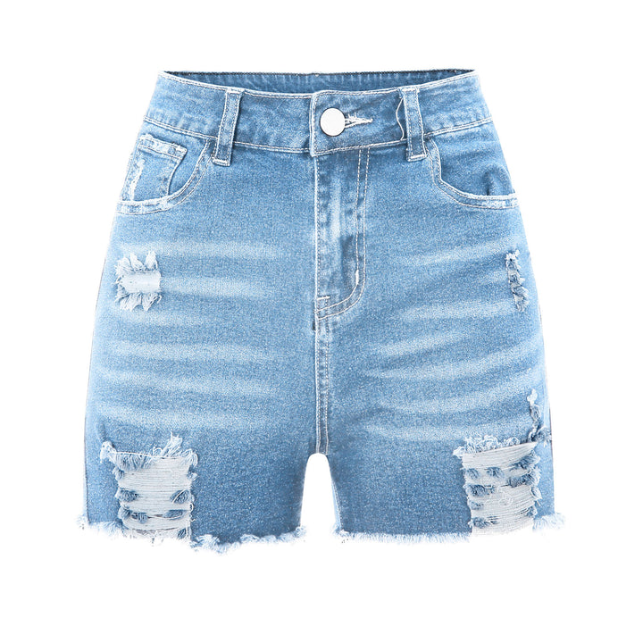 Women's High-Cut Destroyed Denim Shorts with Elaborate Fringes Lune London