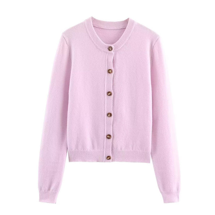 Women Elegant Knit Jacket with Button Closure and Round Collar Lune London