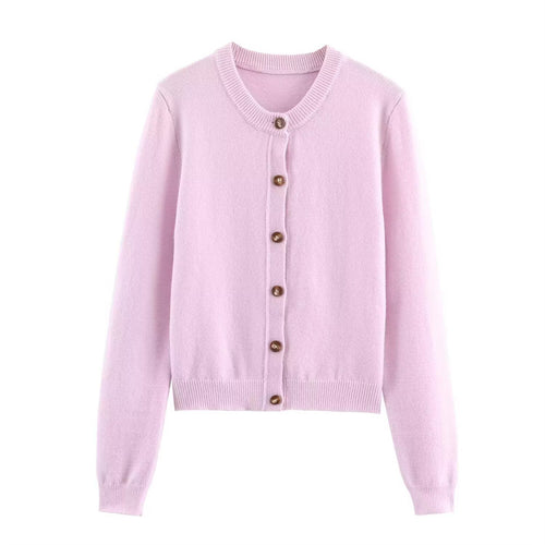 Women Elegant Knit Jacket with Button Closure and Round Collar Lune London