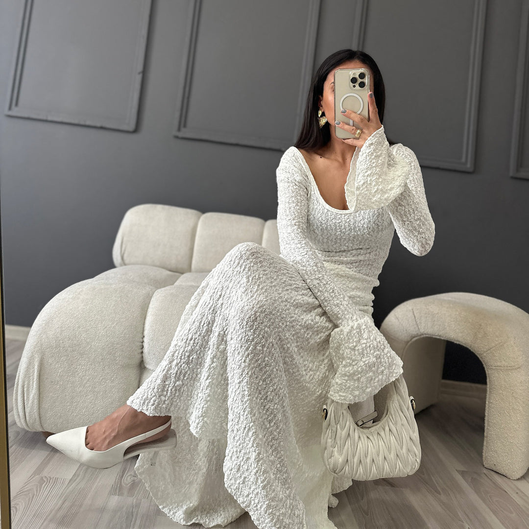 Maxi dress for women with a refined gathered hem and a trendy knit design Lune London