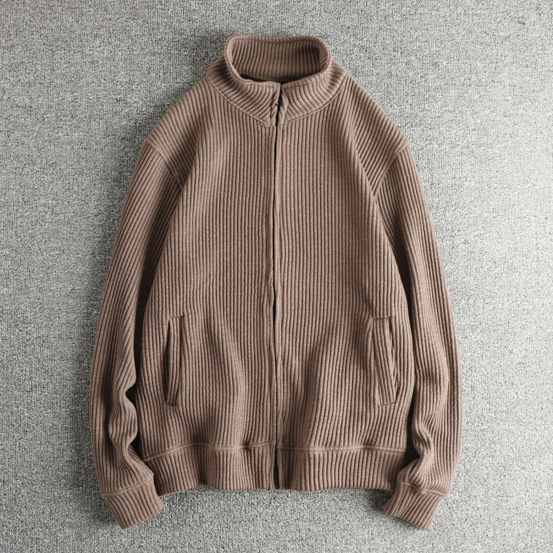 Knit jacket for women with high collar and practical pockets Lune London