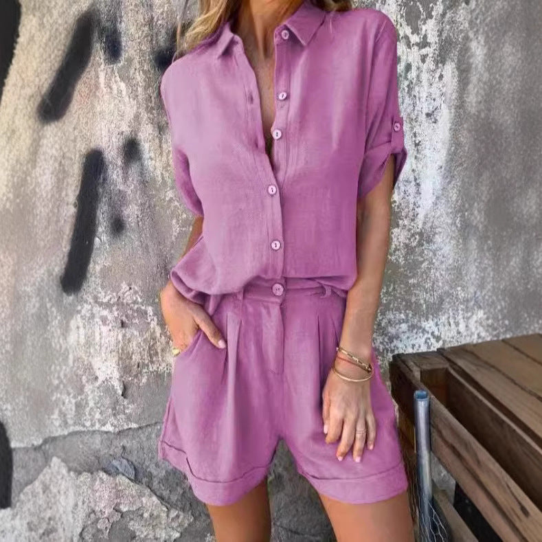 Casual jumpsuit set for women with button top and elastic waist Lune London