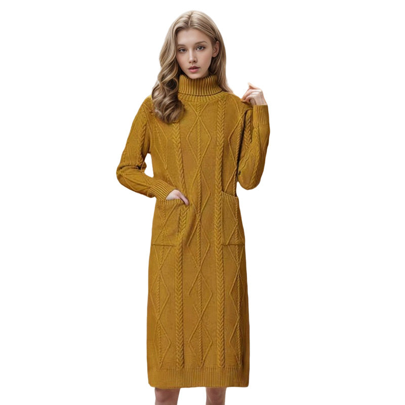Knit dress for women with a high collar and an elegant weaving pattern Lune London