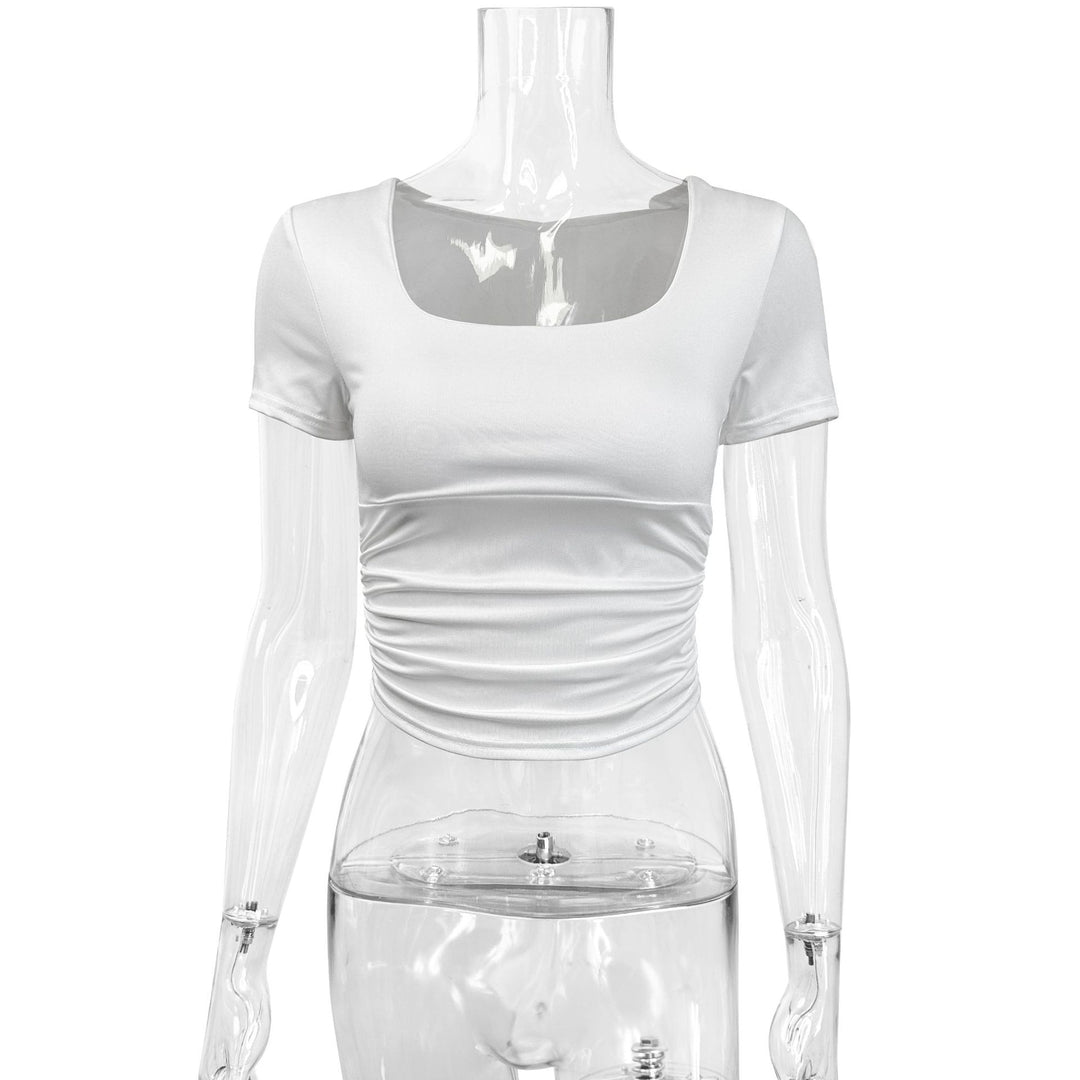 Women's Refined Short Sleeve Top with Square Neckline and Ruched Hem Lune London