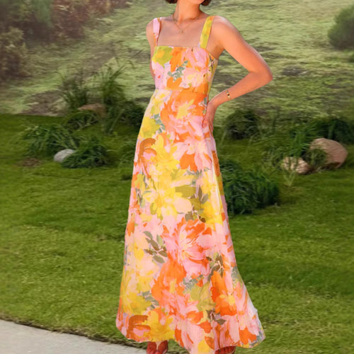 Maxi floral dress for women with fitted cut and spaghetti straps Chic & Stil
