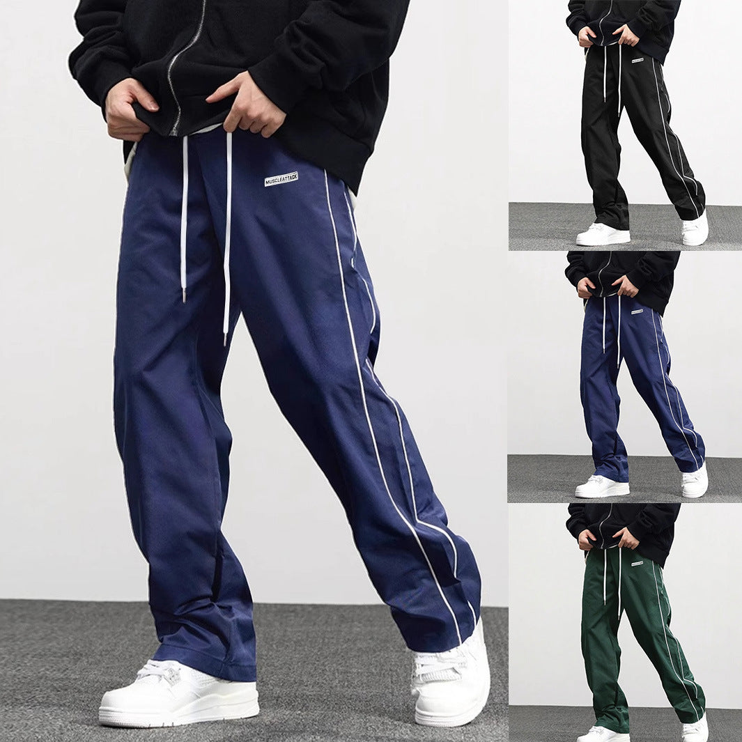 High-end leisure pants for men with adjustable waist and chic side stripes