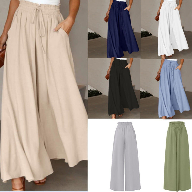 Fluid maxi pants for women with elastic waistband and side pockets Lune London
