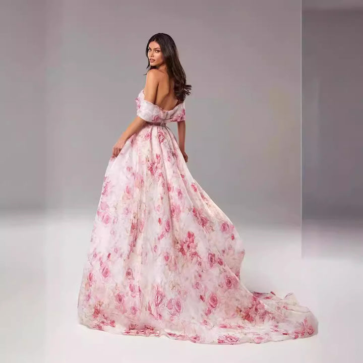 Women's maxi dress with off-shoulder design and floral patterns Lune London