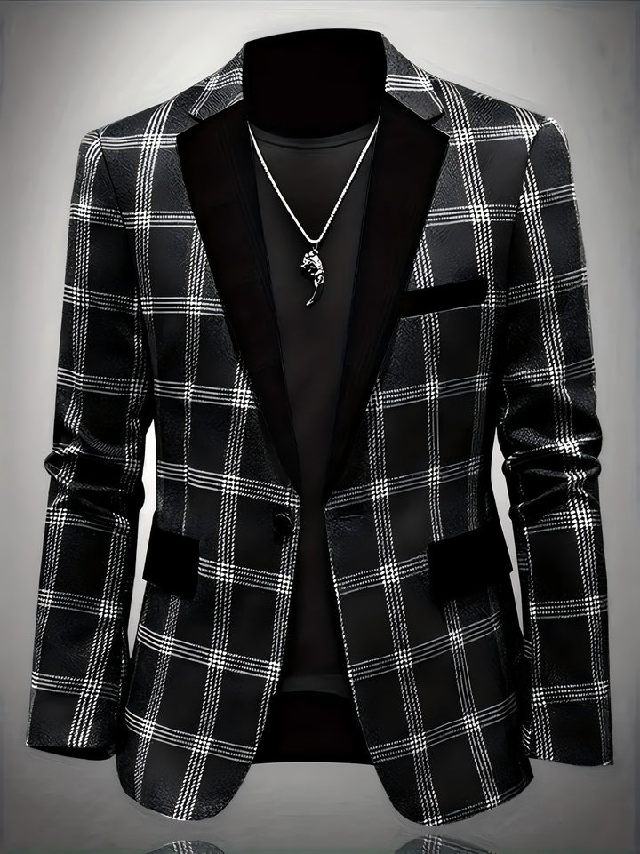 Men's elegant plaid blazer with velvet lapels Lune London