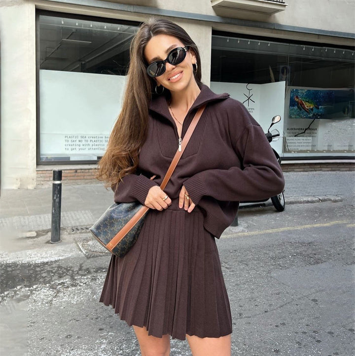 Knit sweater for women with turtleneck and pleated skirt Lune London