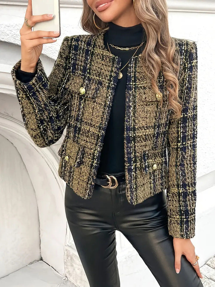 Lune London | Women's tweed blazer jacket with gold buttons