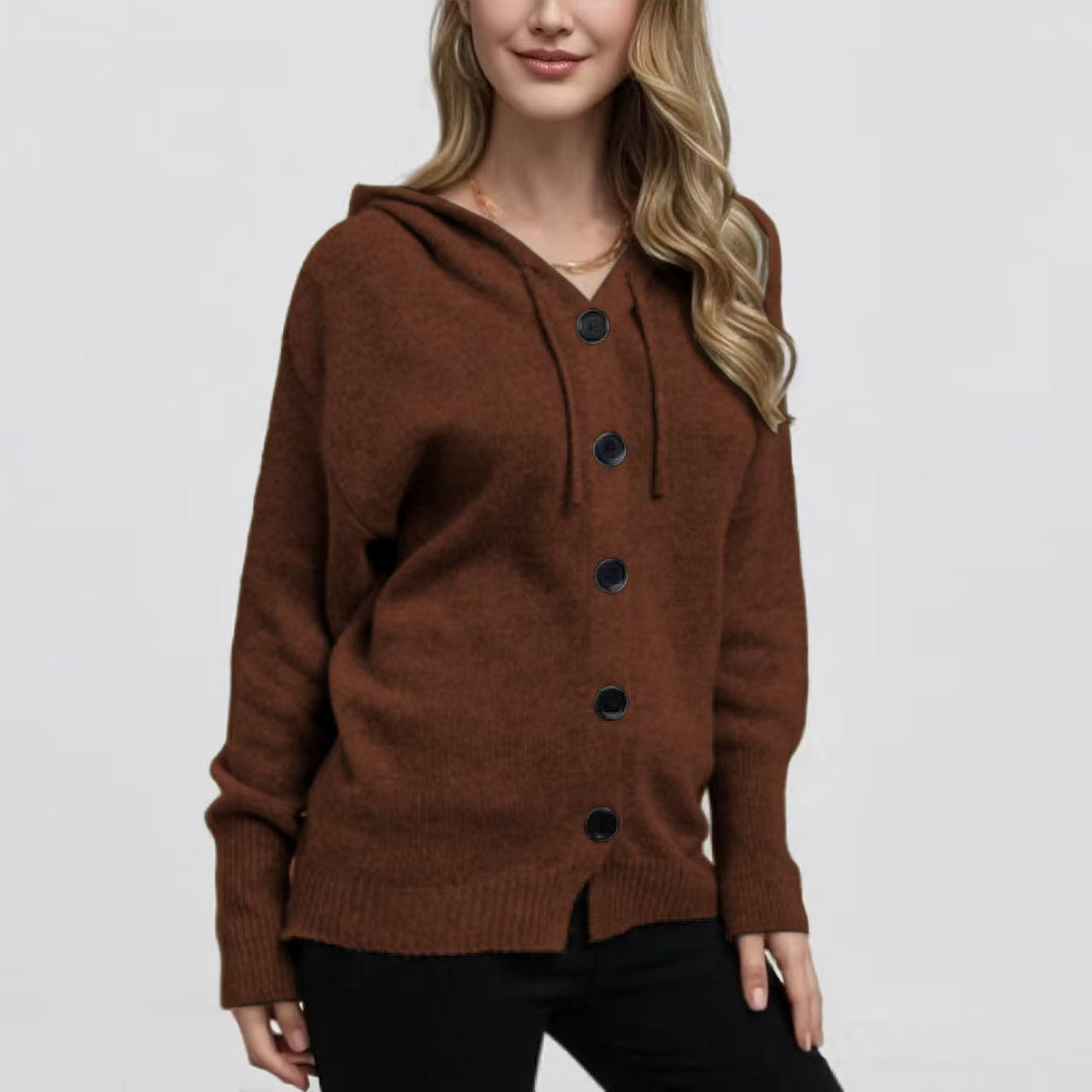 Women’s knitted hoodie jacket with button placket and soft texture Lune London