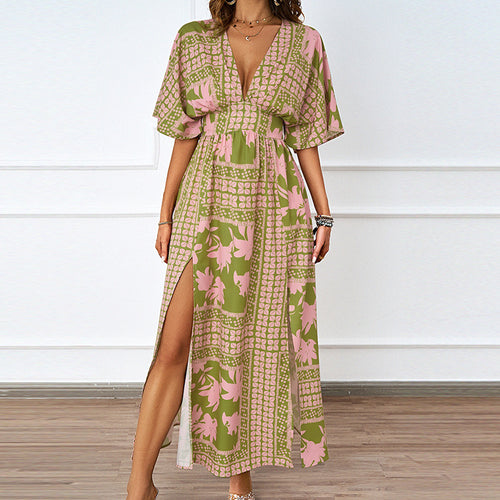 Elegant Maxi Dress for Women with Deep V Neckline and Chic Side Slit