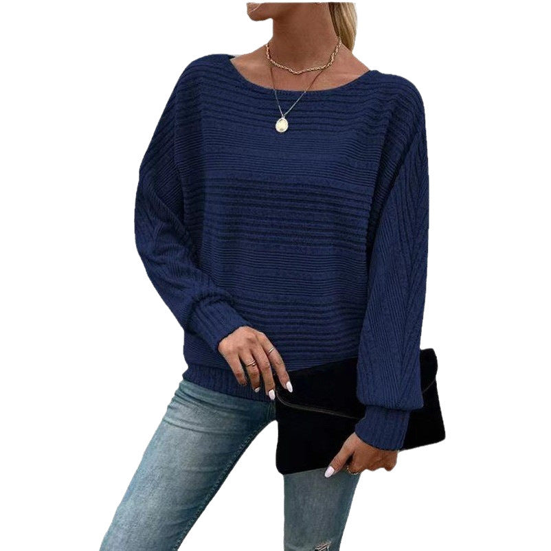 Pull décontracté pour femmes avec motif rayé texturé et manches larges Chic & Stil