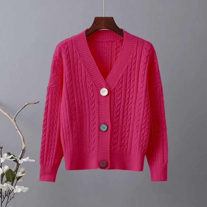 Cardigan en tricot épais pour femme avec col en V et boutons décoratifs Chic & Stil