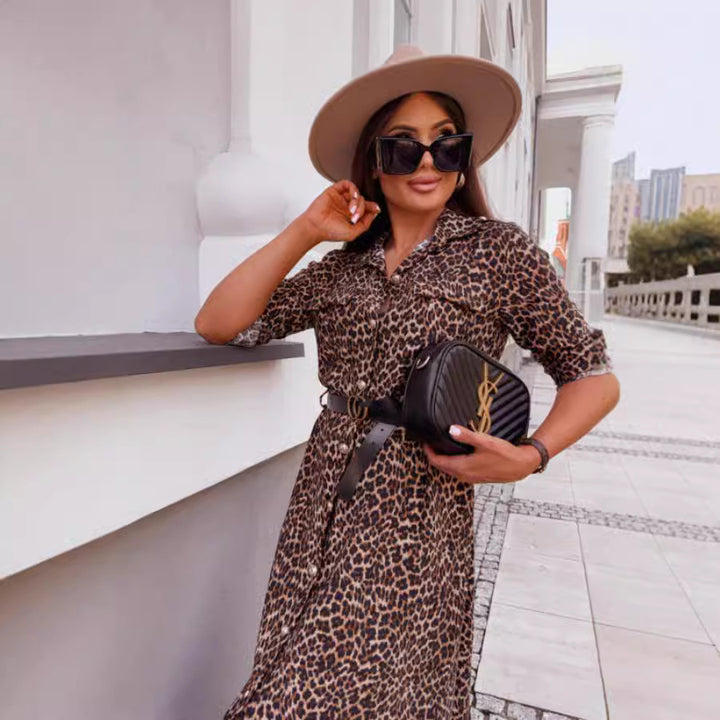 Women Elegant leopard print shirt dress Lune London