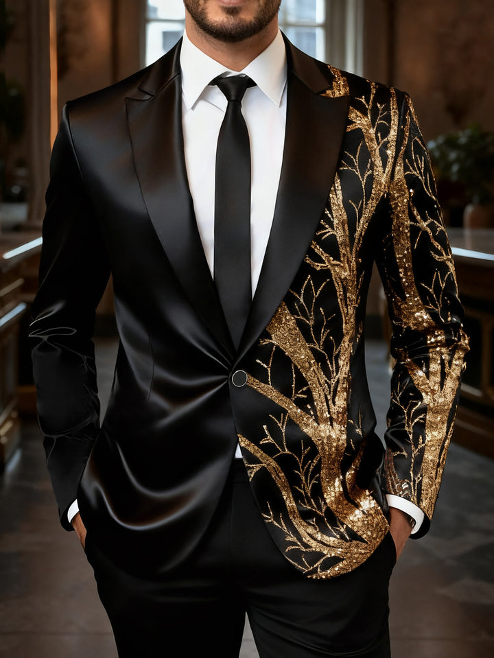 Luxury sequin tuxedo blazer for men with floral design Lune London