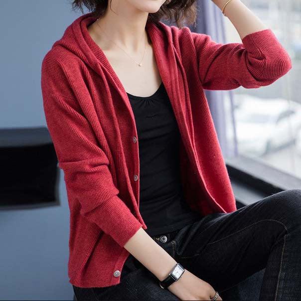 Women's knitted jacket with hood and button closure Lune London