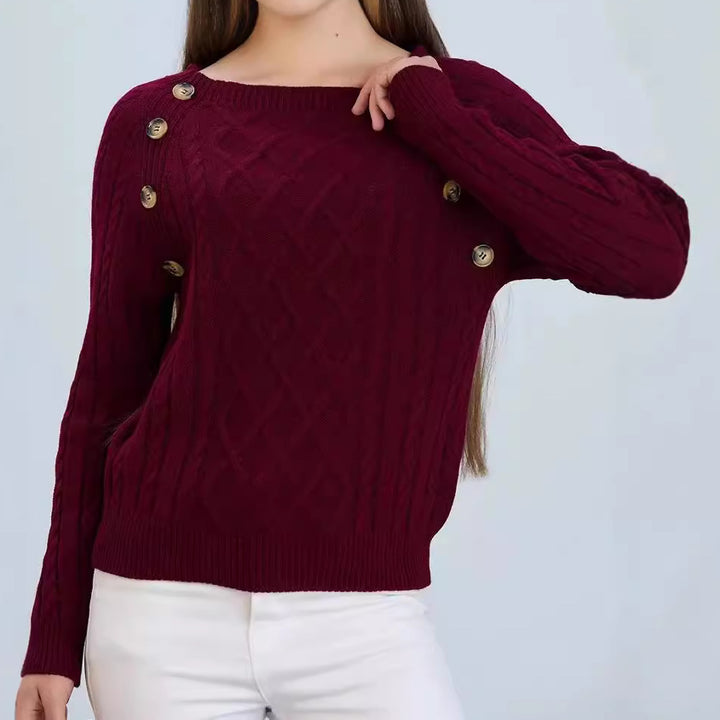Women's knitted sweater with classic diamond pattern and decorative buttons Lune London