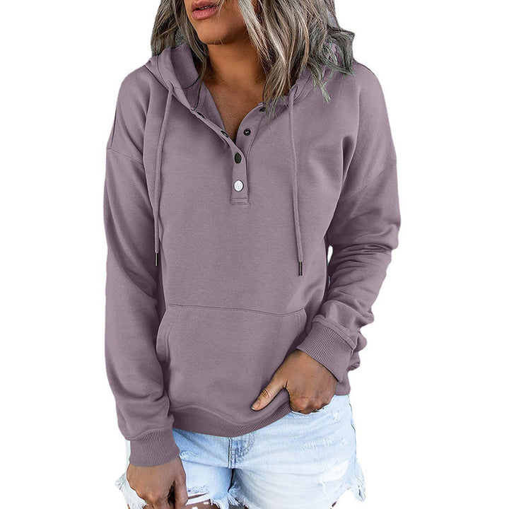 Ladies casual hoodie with button placket and kangaroo pocket Lune London