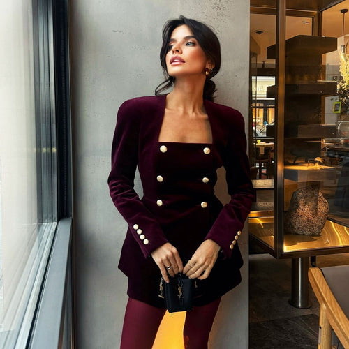 Velvet blazer for women with elegant button details Lune London