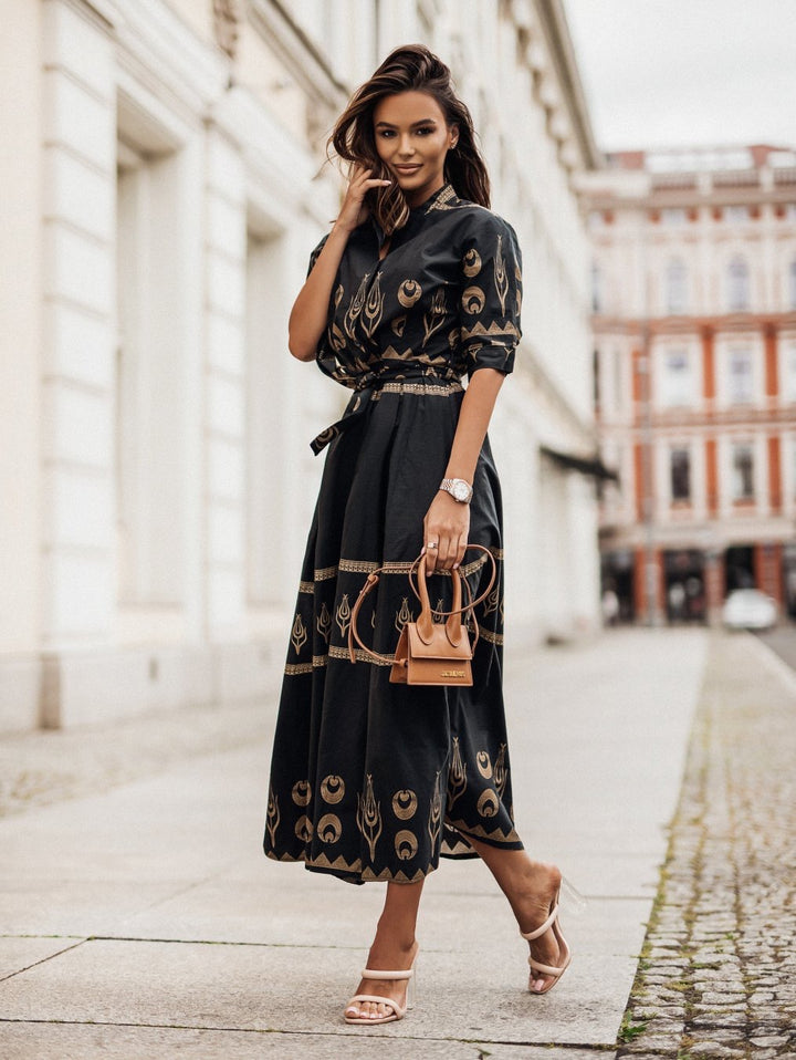 Elegant Woman Printed Shirt Dress Lune London