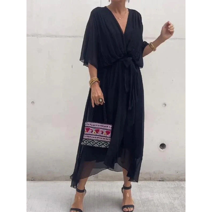 Lune London | Lacing Batwing Sleeve Asymmetrical Dress