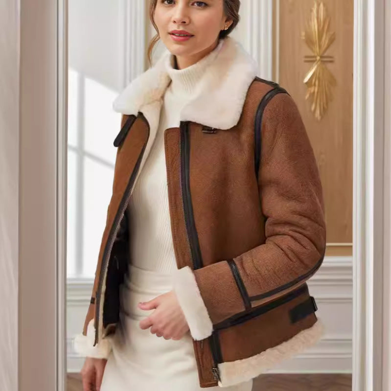 Ladies plush and elegant faux fur coat with zipper Lune London