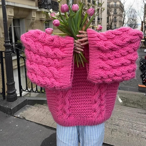 Knit sweater for women with a casual fit and braided design Lune London